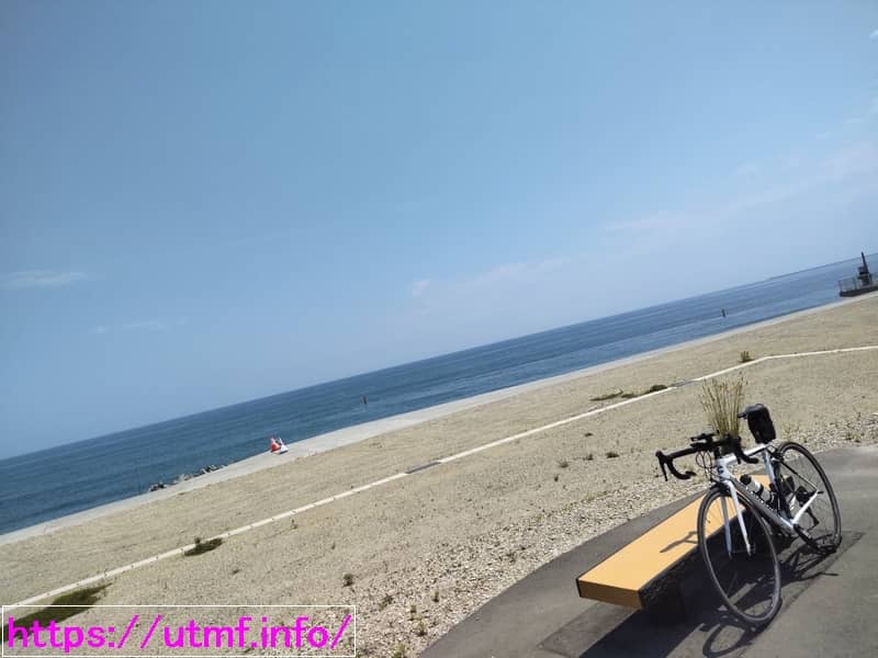 Road bike and sea view of Minamisoma city