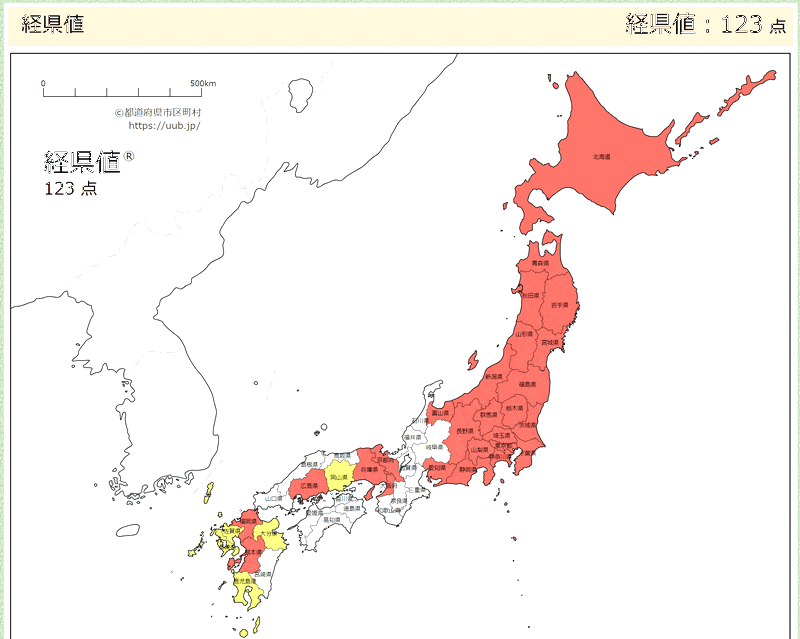経県値（全４７都道府県の地図）